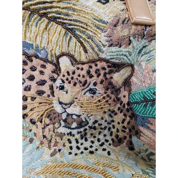 Signature Club A Ladies Tote Bag Safari Tapestry Embroidered Tiger‎ Cheeta Lion - Picture 2 of 16